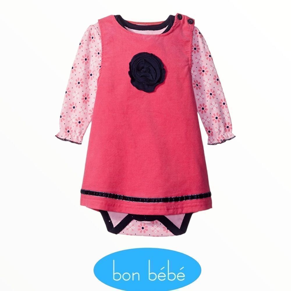 BON BEBE | Fuchsia | Corduroy Jumper Set with Longsleeve Lap Shoulder Bodysuit